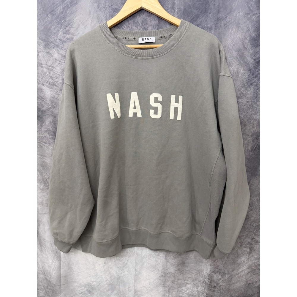 NASH Mens Crewneck Sweatshirt Sage Grey Graphic Fleece Pullover L/XL